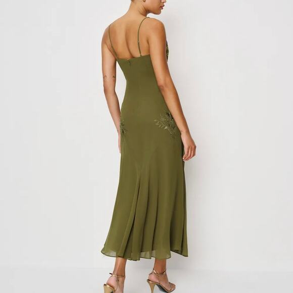 Reformation Ziva Sequin Embellished Olive Green Dress 4 NEW Limited Edition Midi - Picture 8 of 8